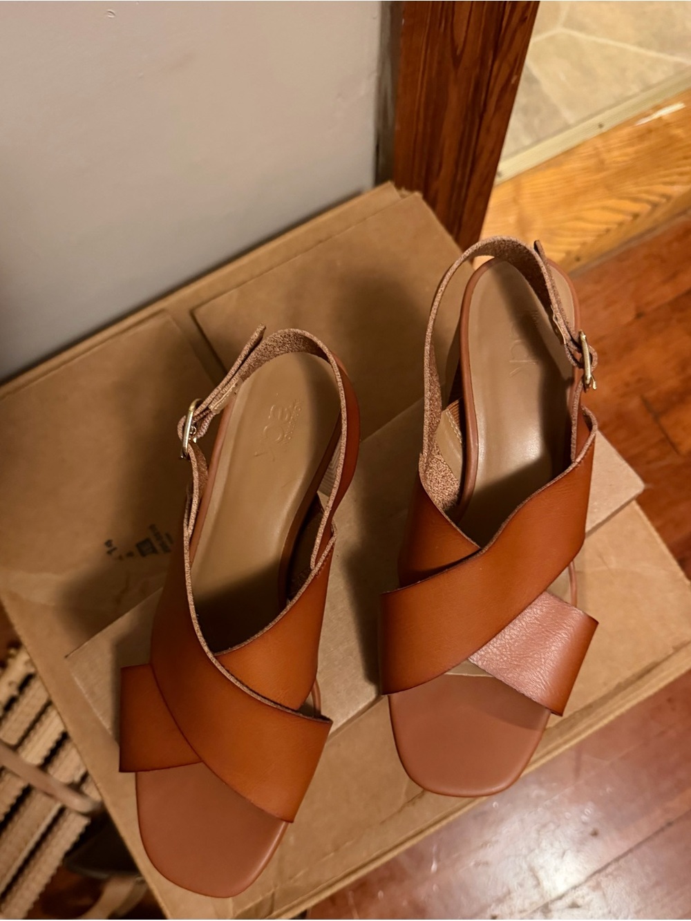 Women’s Tan Leather Crisscross Slingback Sandals - brand: NORDSTROM RACK